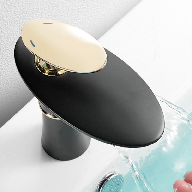 Home Hardware Bathroom Sinks - Bateria Umywalkowa Wodospad Biało-Złota Mieszacz Ciepłej