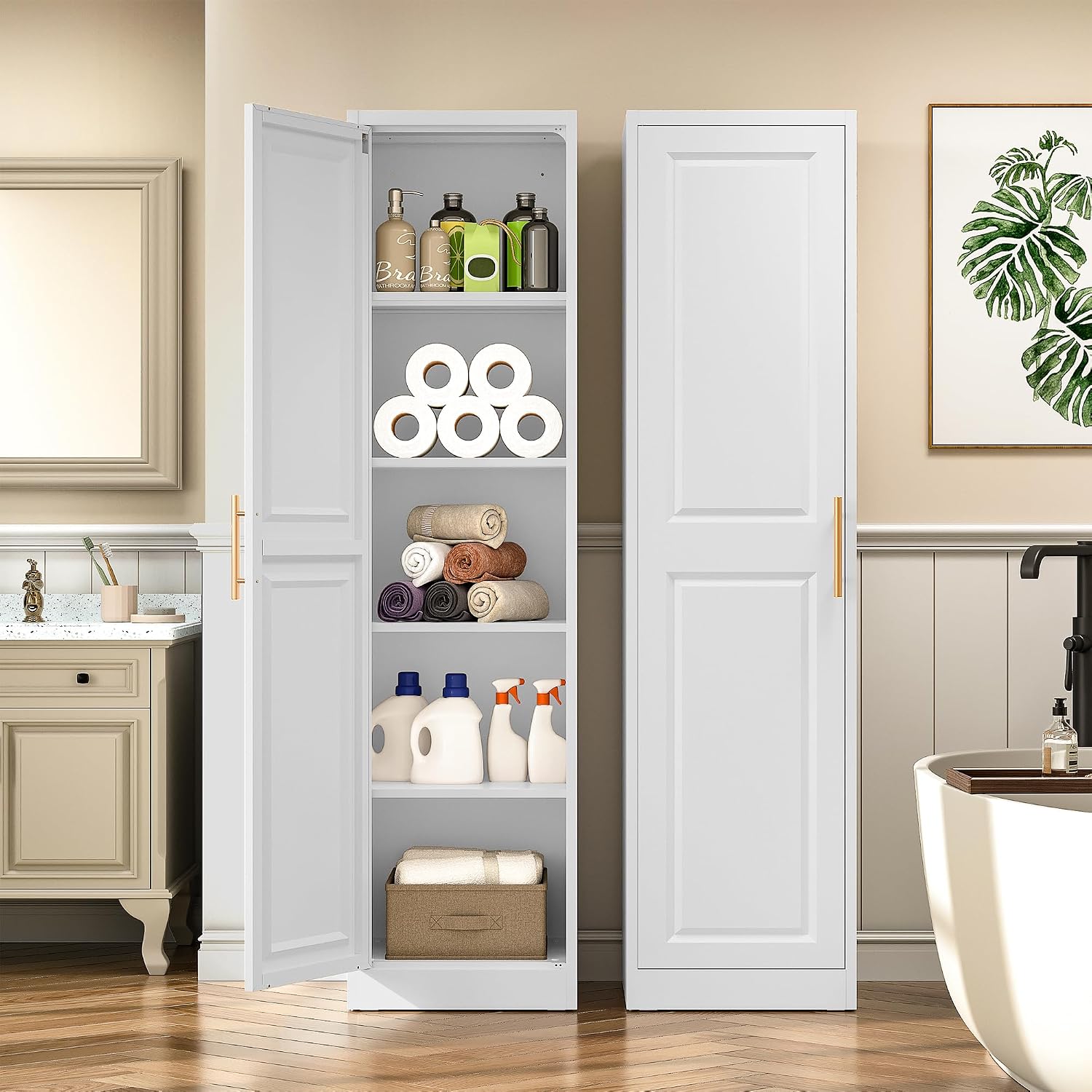 Wysoka, wąska szafka do przech – Home Goods Bathroom Storage recenzja i cena